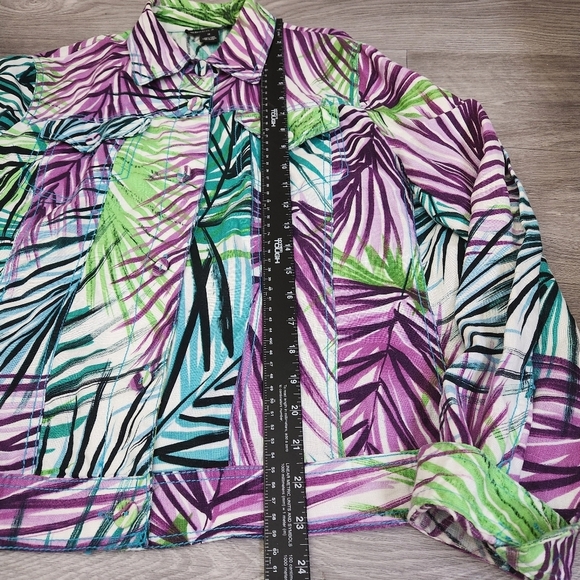 Margaret Frances Floral Top Jacket Size 14 Linen Button Purple‎ Lime Teal Tones - Picture 6 of 11